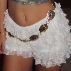 Cream Off White Lace Ruffle Women Shorts